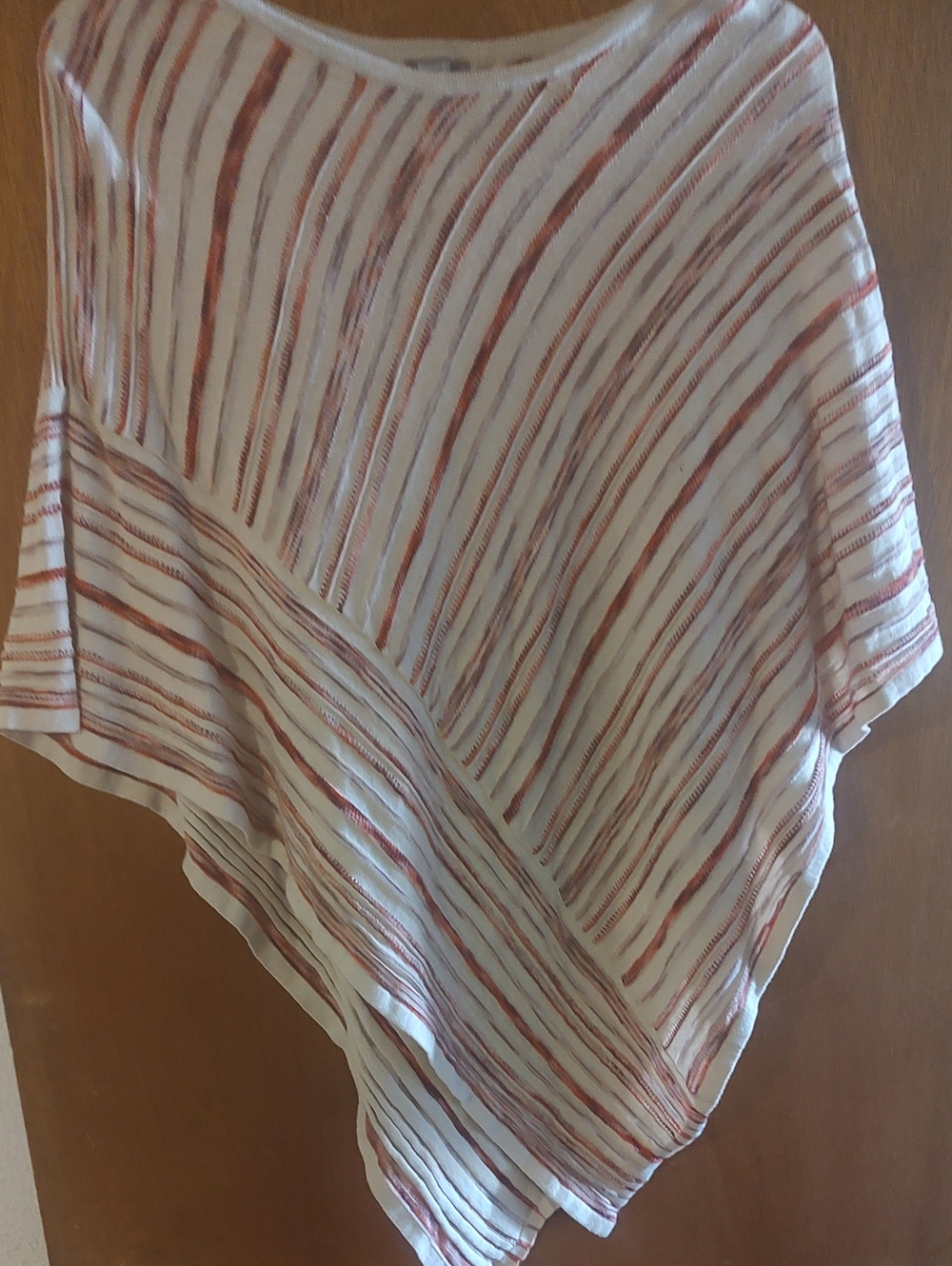 Chico's Lightweight Ivory Poncho with Rust Stripe Print